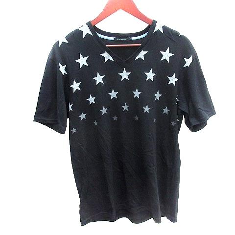ギルドプライム GUILD PRIME カットソー Tシャツ Vネック 星柄 半袖 3 L 黒 ブラ...