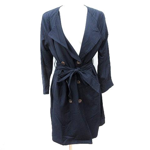 グローバルワーク GLOBAL WORK ロングコート ダブル 総裏地 ウエストマーク M 紺 ネイ...