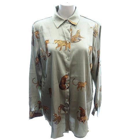 ザラ ZARA シャツ ブラウス ステンカラー オーバーサイズ レオパード ヒョウ柄 長袖 M カー...