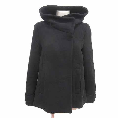 ザラ ベーシック ZARA BASIC コート ダブル フード 総裏地 S 黒 ブラック /YK レ...