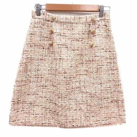 ボンメルスリー BON MERCERIE 台形スカート ミニ ツイード 38 M ベージュ /YK ...