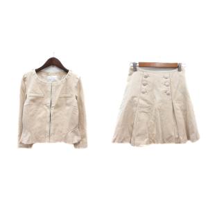ジルスチュアート JILL STUART セットアップ 上下 ノーカラージャケット 総裏地 プリーツスカート ミニ S 0 XS 白 アイボリー