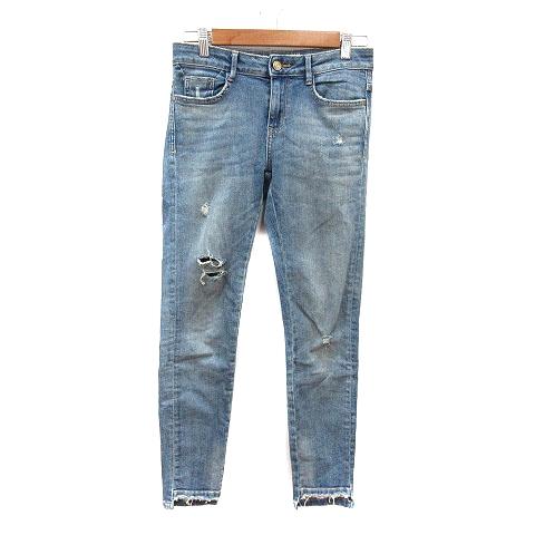 ザラ ベーシック ZARA BASIC デニムパンツ ジーンズ スキニー ダメージ加工 34 S 青...