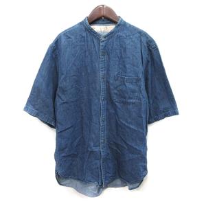 ナノユニバース nano universe シャツ バンドカラー 半袖 デニム M 紺 ネイビー /YI メンズ