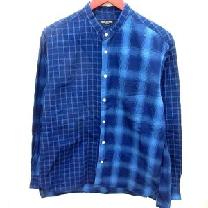 ナノユニバース nano universe シャツ ノーカラー 長袖 チェック M 青 ブルー /RT メンズ