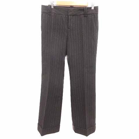 ザラ ベーシック ZARA BASIC スラックスパンツ ストライプ ウール 38 M 茶 ブラウン...