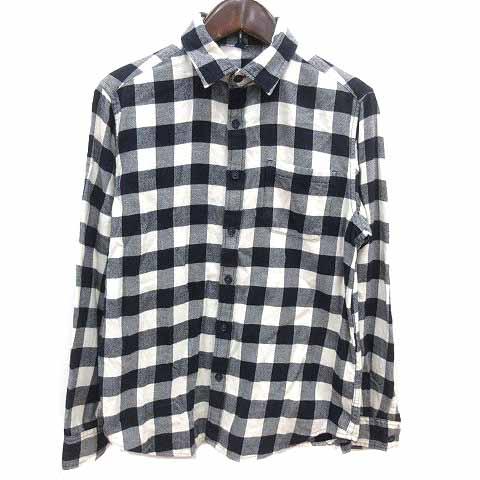 ユニクロ UNIQLO ネルシャツ チェック 長袖 150cm 紺 ネイビー 白 ホワイト /YK ...
