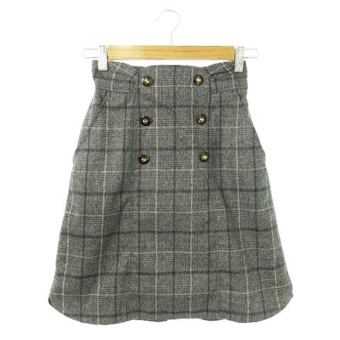リランドチュール Rirandture スカート 台形 ひざ丈 ハイウエスト チェック ボタン 小さ...