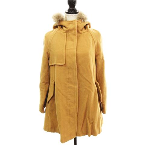 中古 アンタイトル UNTITLED コート フード ラクーンファー ウール 2 キャメル /HM ...