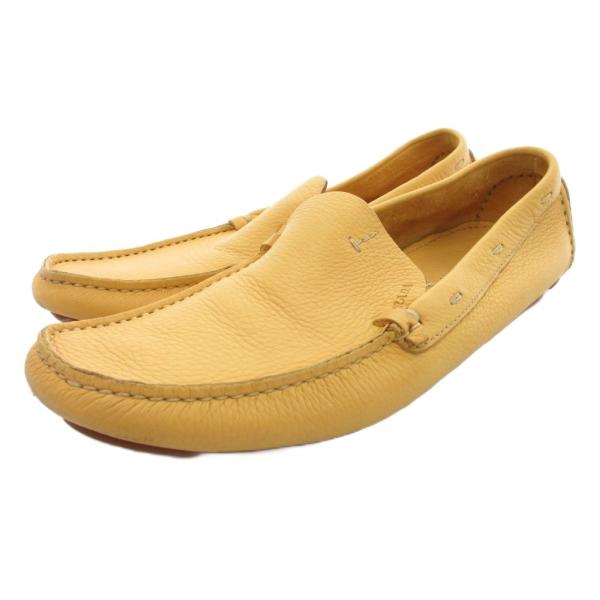 プラダ PRADA ドライビングシューズ スリッポン ローファー レザー シボ革 ロゴ 35 黄 イ...