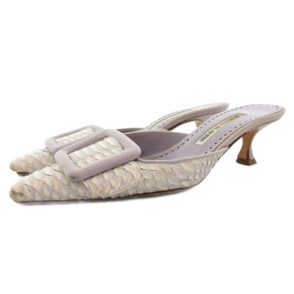 マノロブラニク MANOLO BLAHNIK メイセール ミュール ヒールサンダル パイソン型押し ...