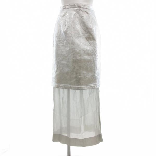 エレンディーク ELENDEEK メタリックスカート 台形 ひざ丈 ロング シアー 2 シルバーカラ...