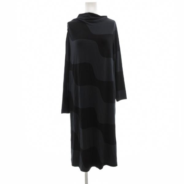 マリメッコ marimekko カットワンピース ボトルネック 長袖 XS 紺 ネイビー 黒 ブラッ...