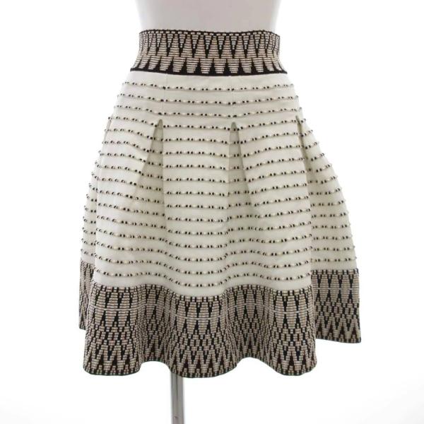 マージュ Maje フレアスカート ひざ丈 ニット 総柄 ボーダー ラメ 1 白 ホワイト /JS ...