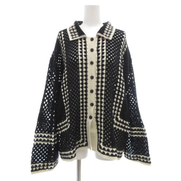 ピュアルセシン pual ce cin カーディガン 透かし編みニット F 黒 ブラック 白 ホワイ...