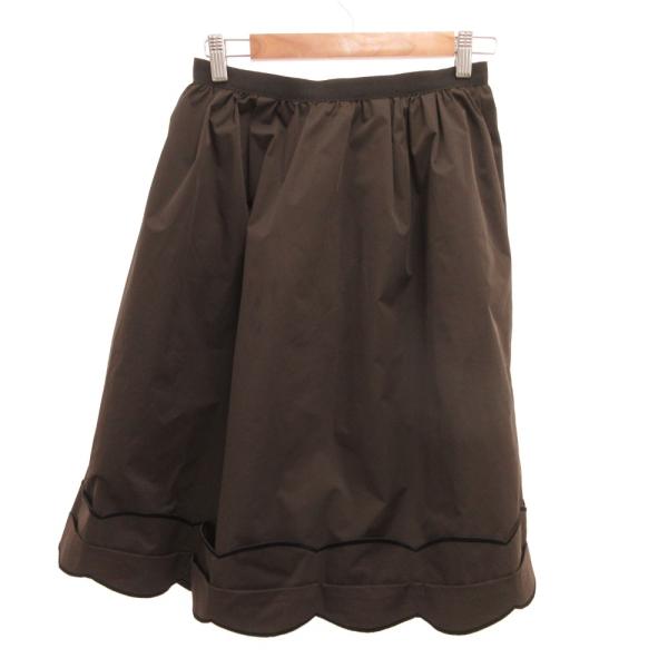 フォクシーニューヨーク FOXEY NEW YORK フレアスカート ひざ丈 ギャザー 40 茶 ブ...