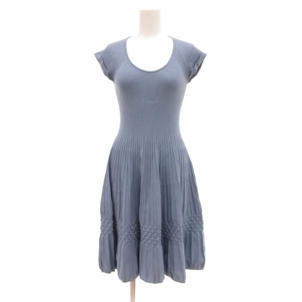 ディースクエアード DSQUARED2 ニットワンピース 半袖 ひざ丈 フレア リブ M ライトブル...