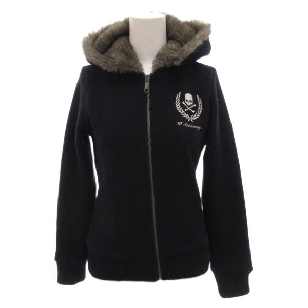 ハイドロゲン HYDROGEN パーカー フーディ ジップアップ ウール XS 紺 ネイビー ファー...