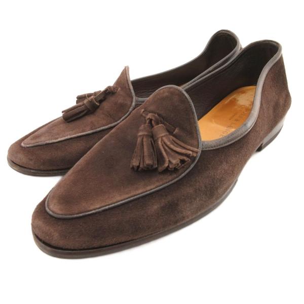 BAUDOIN＆LANGE タッセルローファー スリッポン シューズ スエード 茶 ブラウン /JS...