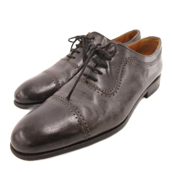 ヤンコ YANCO オックスフォードシューズ ストレートチップ メダリオン レザー 41 黒 ブラッ...