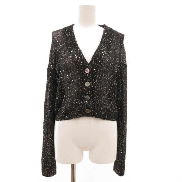 未使用品 チノ CINOH タグ付き カーディガン ニット スパンコール Vネック 36 黒 ブラッ...