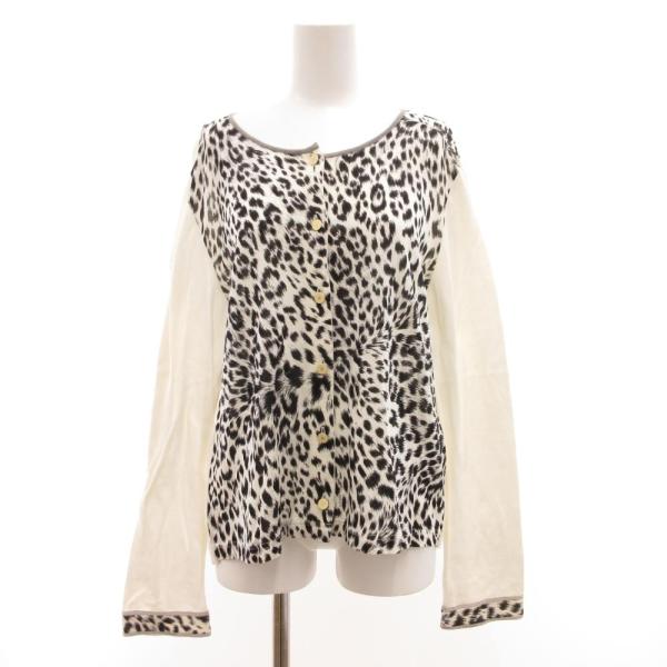 レオナール LEONARD FASHION カーディガン ニット 長袖 レオパード柄 LL 白 ホワ...