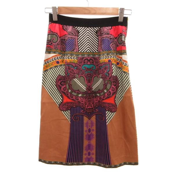 エトロ ETRO タイトスカート ひざ丈 絹 シルク 総柄 サテン 38 マルチカラー /JS ■G...
