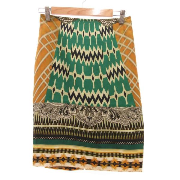 エトロ ETRO タイトスカート ひざ丈 絹 シルク 総柄 サテン 38 茶 ブラウン /JS ■G...