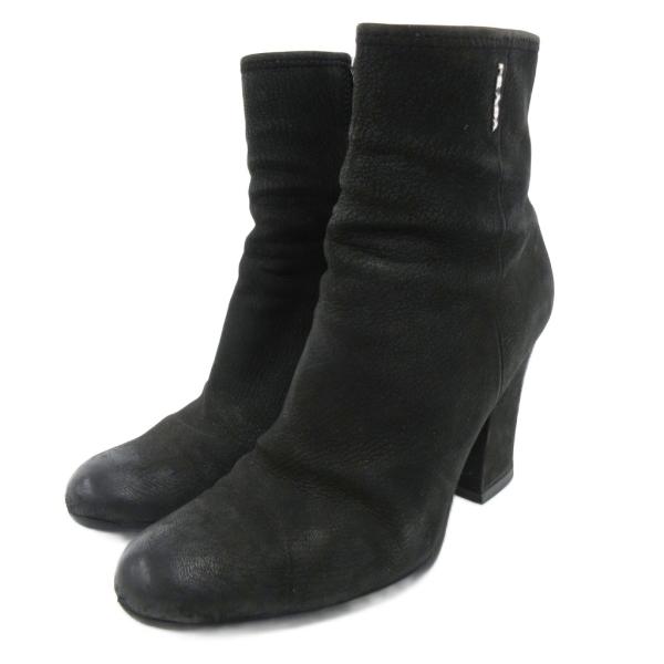 プラダスポーツ PRADA SPORT ブーティ ショートブーツ サイドジップ ヌバック シボ レザ...