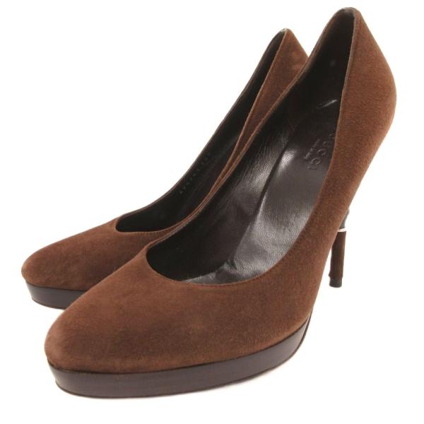 グッチ GUCCI パンプス ハイ バンブーヒール スエードレザー 35.5 茶 ブラウン /JS ...