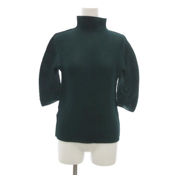 ミーイッセイミヤケ me ISSEY MIYAKE プリーツ カットソー ボトルネック 七分袖 緑 ...