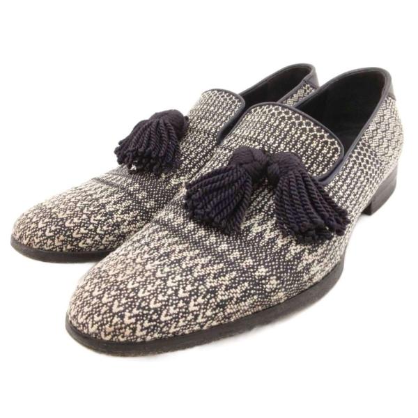 ジミーチュウ JIMMY CHOO タッセルローファー スリッポン シューズ ツイード 42 紺 ネ...