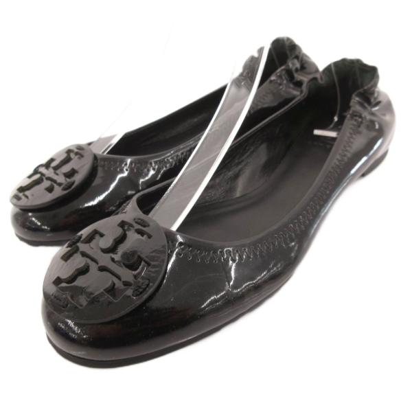 トリーバーチ TORY BURCH フラットシューズ パンプス エナメル Tロゴ 7 黒 ブラック ...