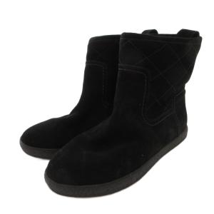 トリーバーチ TORY BURCH ショートブーツ スエード ロゴ 7 黒 ブラック /FF ■GY62 レディース
