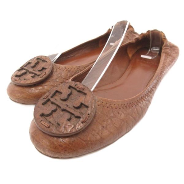 トリーバーチ TORY BURCH フラットシューズ パンプス Tロゴ バックル レザー 茶 ブラウ...