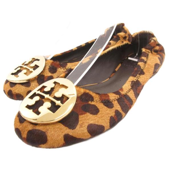 トリーバーチ TORY BURCH フラットパンプス シューズ レオパード柄 フェイクハラコ 6 茶...