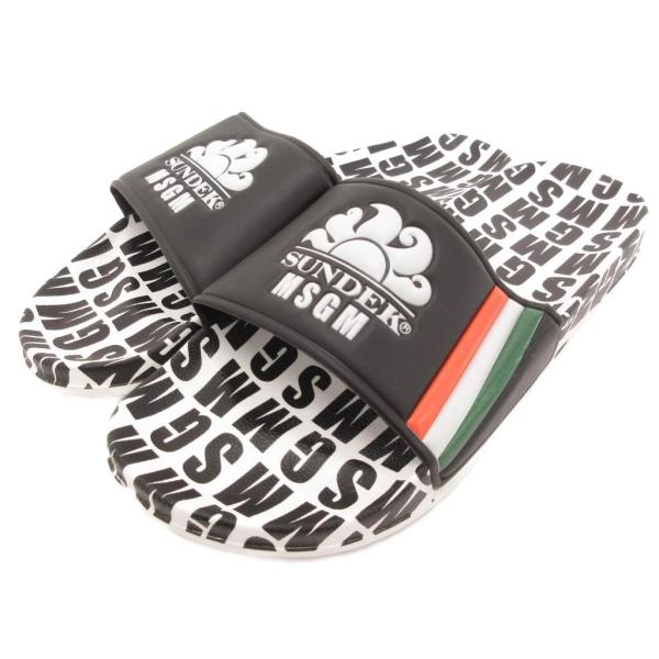 エムエスジーエム MSGM コンフォートサンダル シューズ ロゴ 総柄 43 白 ホワイト 黒 ブラ...
