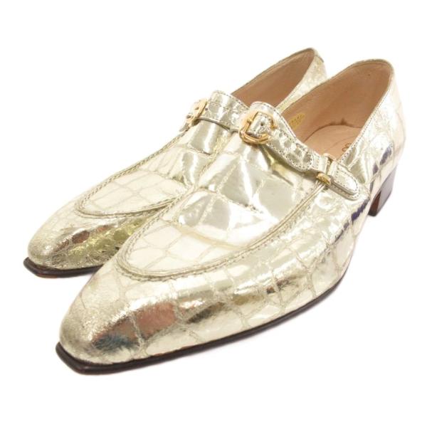 ドレス DRESS 33 ローファー シューズ スリッポン クロコ型押し レザー 26.5cm メタ...