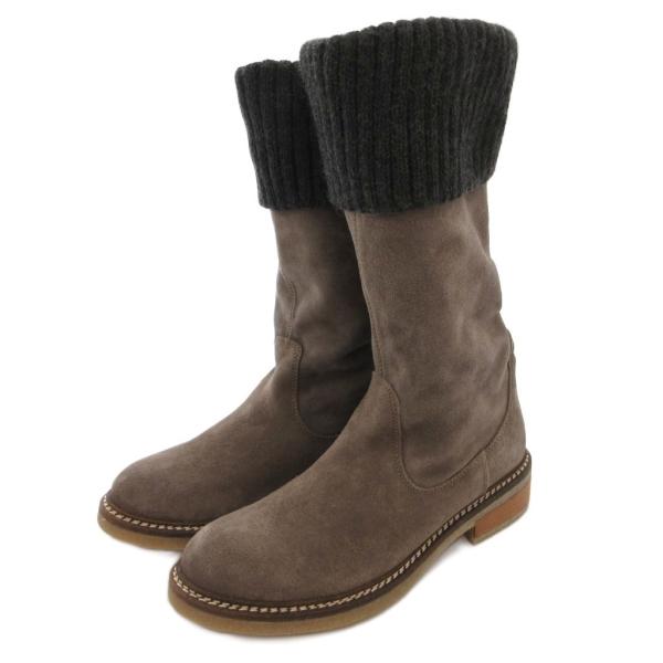 ポリーニ Pollini ショートブーツ スエード ニット 38.5 グレージュ /FF ■GY62...