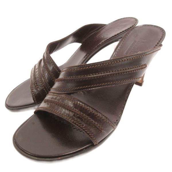 マックスマーラ MAX MARA サンダル シューズ ヒール レザー 35 茶 ブラウン /JS ■...