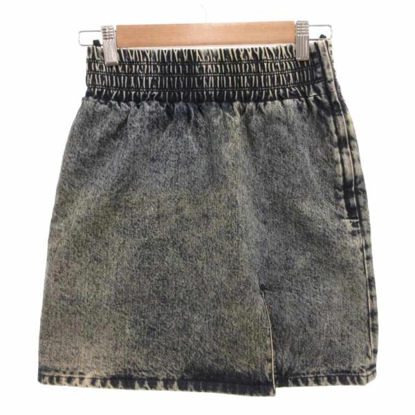 ミュウミュウ miumiu ケミカルデニムスカート イージー ゴムウエスト ミニ 38 インディゴ ...