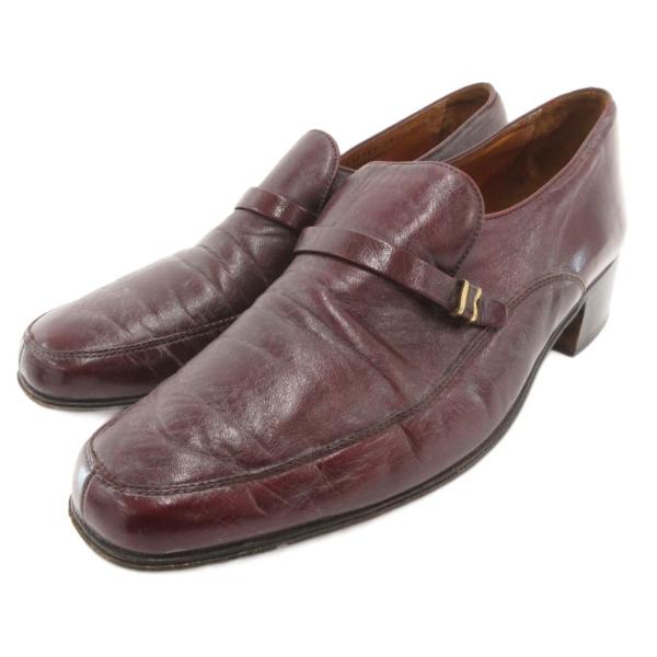 バリー BALLY ローファー スリッポン ビジネスシューズ レザー 7.5 赤 ワインレッド ボル...