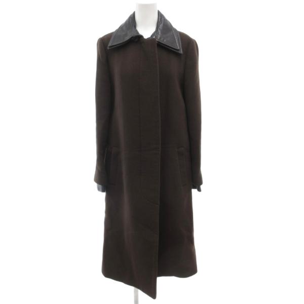ヴィクター&amp;ロルフ VIKTOR&amp;ROLF ステンカラーコート 40 レザー切替 本革 茶 ブラウン...