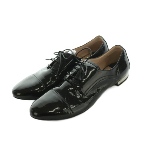 ミュウミュウ miumiu レースアップシューズ キャップトゥ エナメル 37 24.0cm 黒 /...