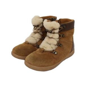 アグ UGG Ager ブーツ ハイカット スエード レザー サイドジップ ボア 18.5cm 茶 ブラウン ベージュ 1018513T ■GY62 キッズ