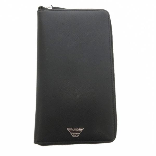 エンポリオアルマーニ EMPORIO ARMANI 財布 ウォレット ロゴ ラウンドジップ 黒 ブラ...