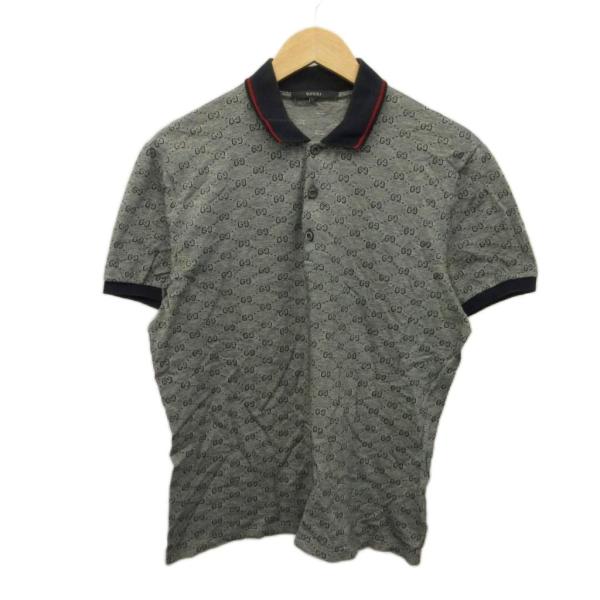 グッチ GUCCI ポロシャツ L グレー GG柄 半袖 モノグラム /PP ■GY62 レディース