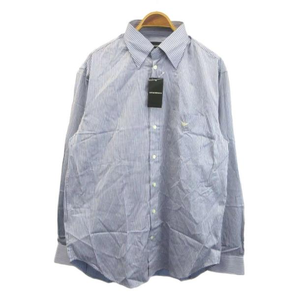 未使用品 エンポリオアルマーニ EMPORIO ARMANI シャツ 43 青 ブルー ストライプ柄...