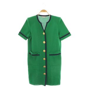イヴサンローラン YVES SAINT LAURENT ヴィンテージ 金ボタン ニットワンピース M グリーン ネイビー /ES ■GY53 レディース
