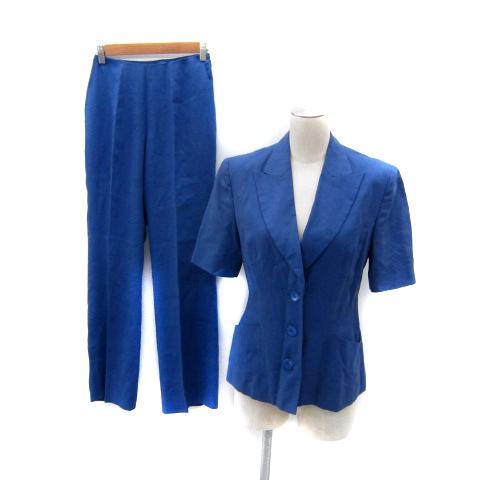 ランバン スーツ セットアップ 上下 テーラードジャケット 半袖 スラックスパンツ リネン 麻 38...